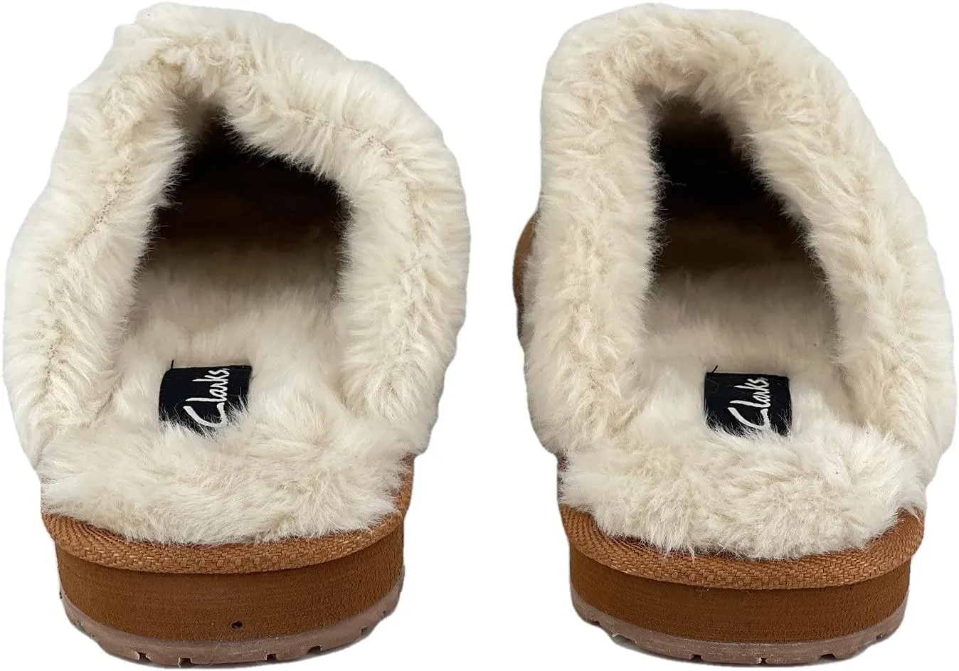 Clarks Womens Open Back Suede Leather Comfort Clog Slipper JMS0583C - Plush Faux Fur Trim - Indoor Outdoor House Slippers For Women