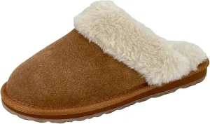 Clarks Womens Open Back Suede Leather Comfort Clog Slipper JMS0583C - Plush Faux Fur Trim - Indoor Outdoor House Slippers For Women
