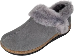 Clarks Womens Slipper Suede Leather Ankle Bootie - Plush Faux Fur Lined Cork Midsole- Closed Back Indoor Outdoor House Slippers For Women (Grey 9)