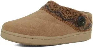 Clarks Womens Slipper Suede Leather Knitted Collar Clog Slippers - Plush Faux Fur Lining (Cognac Premium Suede Print, 7)