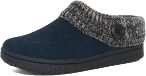 Clarks Womens Slipper Suede Leather Knitted Collar Clog Slippers - Plush Faux Fur Lining