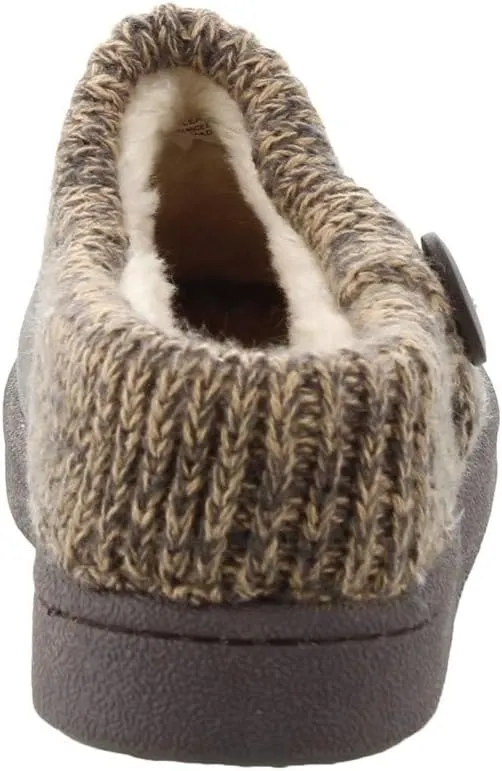 Clarks Womens Slipper Suede Leather Knitted Collar Clog Slippers - Plush Faux Fur Lining
