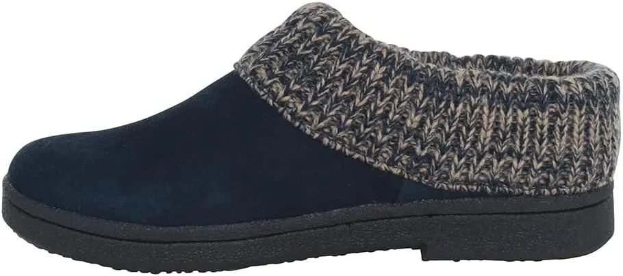Clarks Womens Slipper Suede Leather Knitted Collar Clog Slippers - Plush Faux Fur Lining