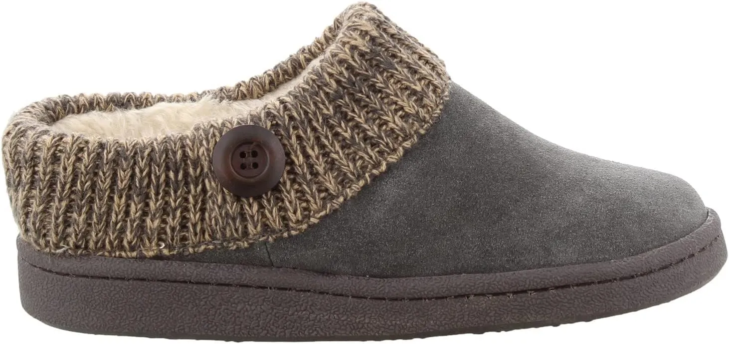 Clarks Womens Slipper Suede Leather Knitted Collar Clog Slippers - Plush Faux Fur Lining