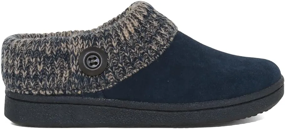 Clarks Womens Slipper Suede Leather Knitted Collar Clog Slippers - Plush Faux Fur Lining