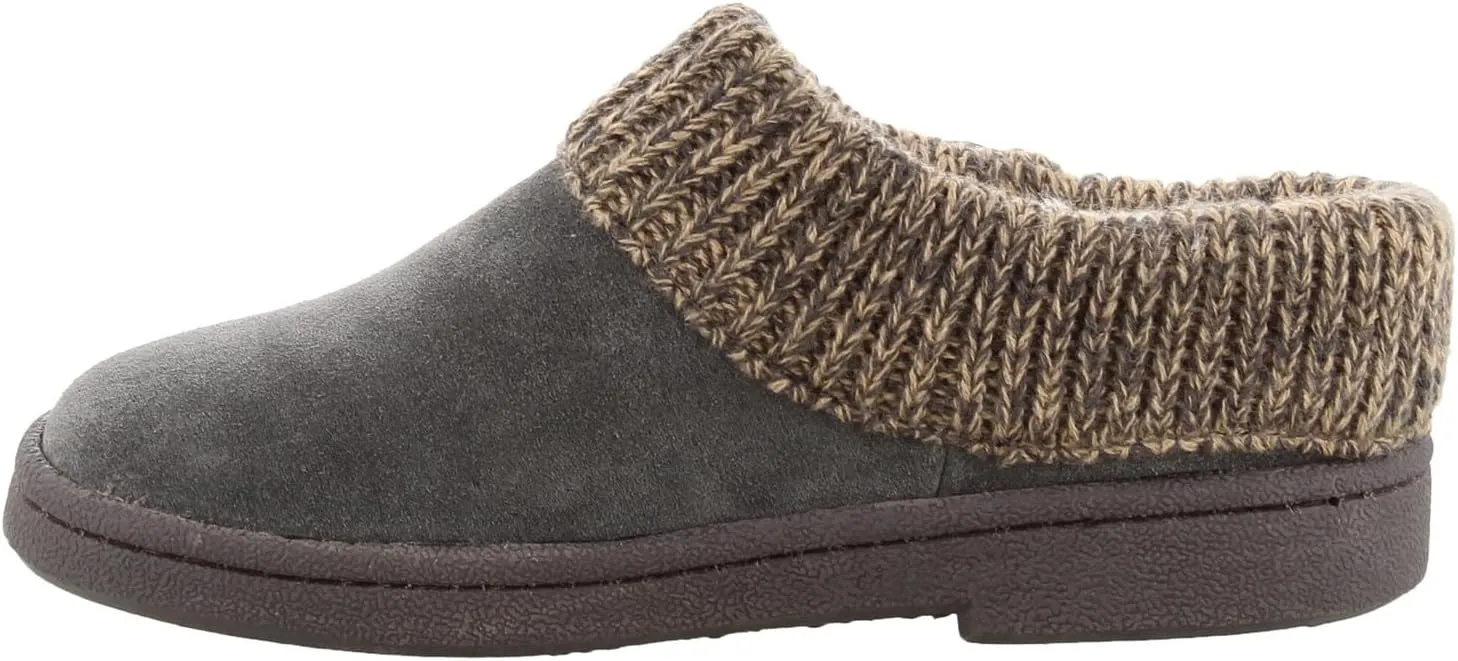 Clarks Womens Slipper Suede Leather Knitted Collar Clog Slippers - Plush Faux Fur Lining