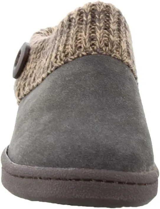 Clarks Womens Slipper Suede Leather Knitted Collar Clog Slippers - Plush Faux Fur Lining