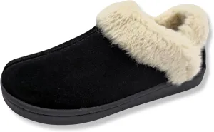 Clarks Womens Suede Leather Ankle Bootie Slipper JMH2034 - Plush Faux Fur Lined - Indoor Outdoor House Slippers For Women
