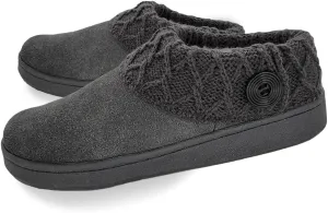 Clarks Womens Suede Leather Comfort Clog Knitted Collar Slipper - Plush Faux Fur Trim - Indoor Outdoor House Slippers For Women (Grey/GreyX 7M)