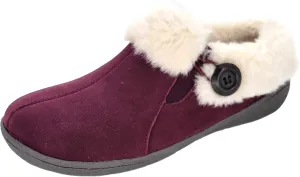 Clarks Womens Suede Leather Slipper with Gore and Bungee JMH2213 - Warm Plush Faux Fur Lining - Indoor Outdoor House Slippers For Women (9 M US, Burgundy)