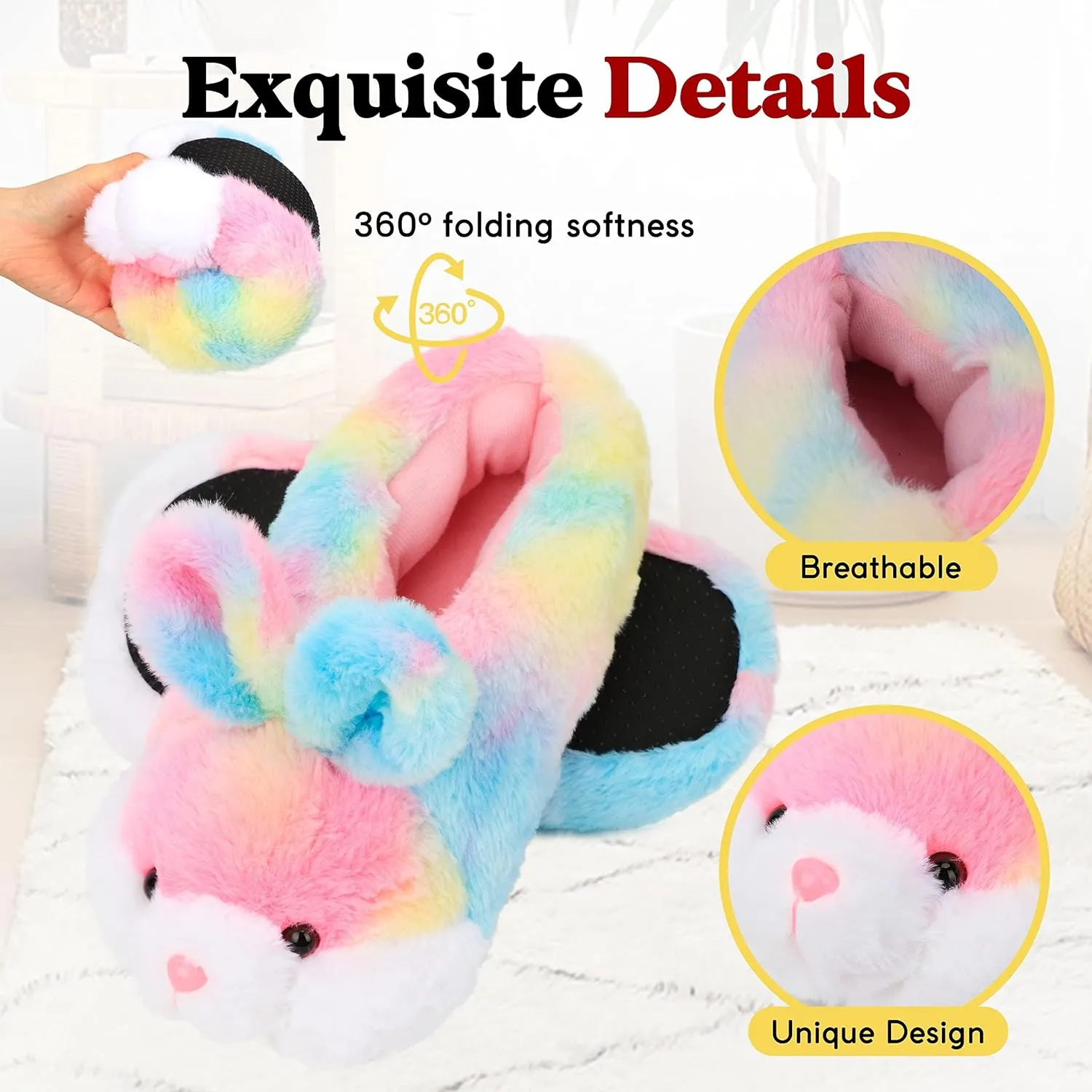 Classic Bunny Slippers - Women's Cute Animal Rabbit Plush Slippers - Funny House Shoes - Easter, Thanksgiving & Christmas Gifts
