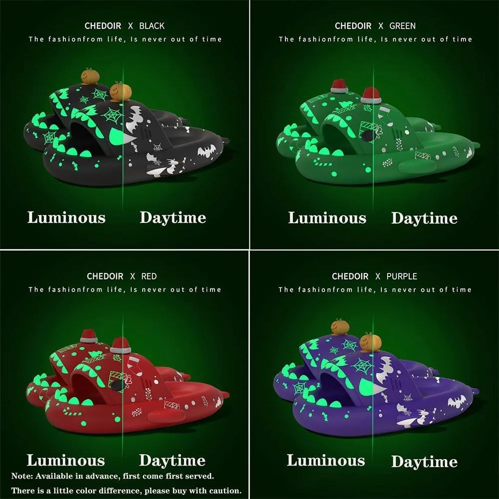 Cloudy Shark Slides, Halloween Christmas Shark Slippers, 3D Cartoon Spooky Shark Slides Glow in the Dark for Men Women