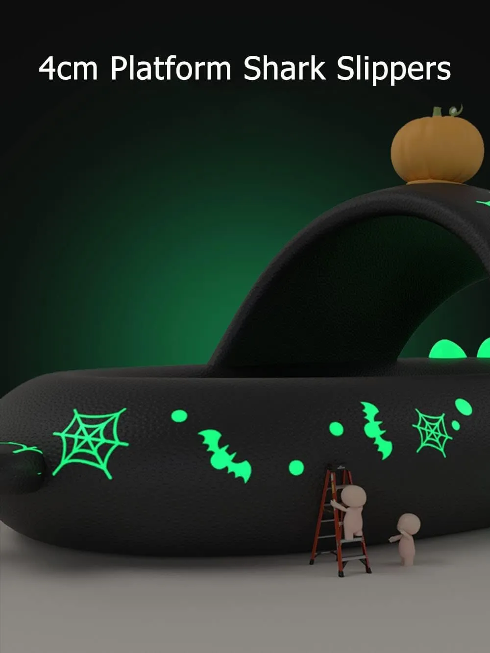 Cloudy Shark Slides, Halloween Christmas Shark Slippers, 3D Cartoon Spooky Shark Slides Glow in the Dark for Men Women