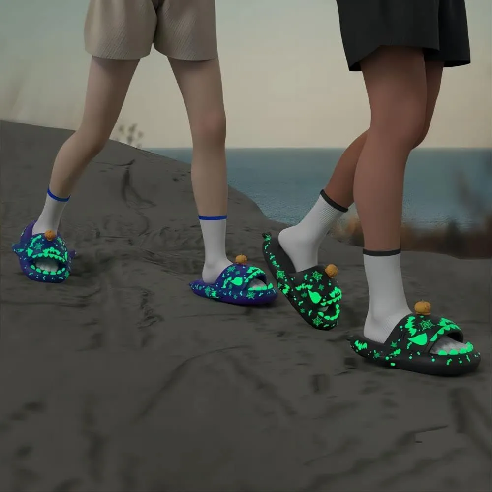 Cloudy Shark Slides, Halloween Christmas Shark Slippers, 3D Cartoon Spooky Shark Slides Glow in the Dark for Men Women