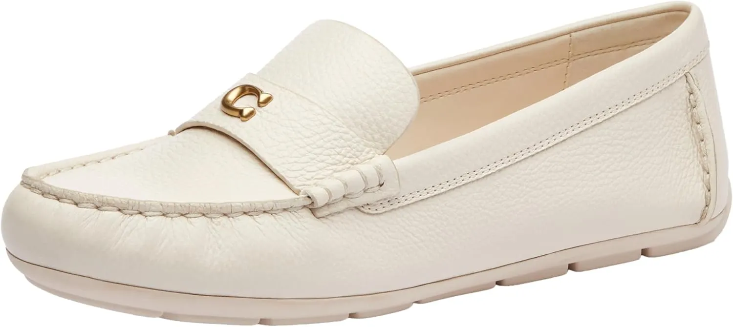 Coach Women's Sculpted C Leather Driver Loafer, Chalk, 6.5