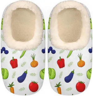 Colorful Vegetable House Slippers for Women/Men, Non-Slip House Slipper Socks, Plush Lined Slippers Shoes for Boys Girls Teens Indoor Bedroom (Tomatoes Peppers Cabbage)
