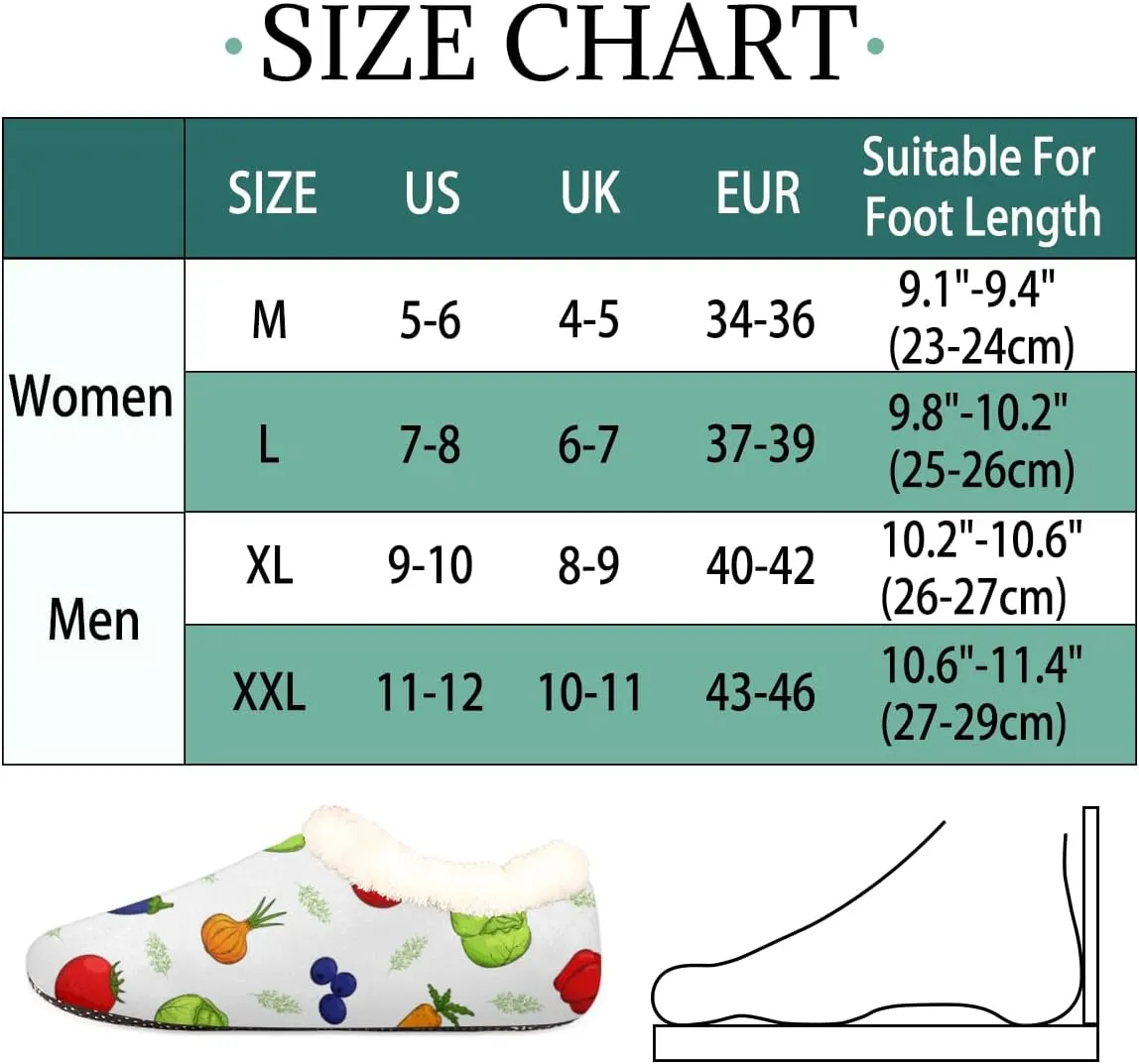 Colorful Vegetable House Slippers for Women/Men, Non-Slip House Slipper Socks, Plush Lined Slippers Shoes for Boys Girls Teens Indoor Bedroom (Tomatoes Peppers Cabbage)