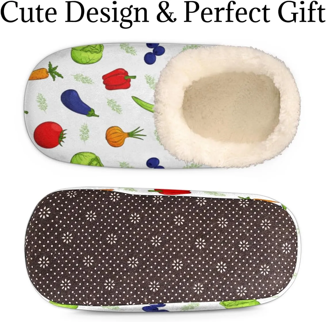 Colorful Vegetable House Slippers for Women/Men, Non-Slip House Slipper Socks, Plush Lined Slippers Shoes for Boys Girls Teens Indoor Bedroom (Tomatoes Peppers Cabbage)