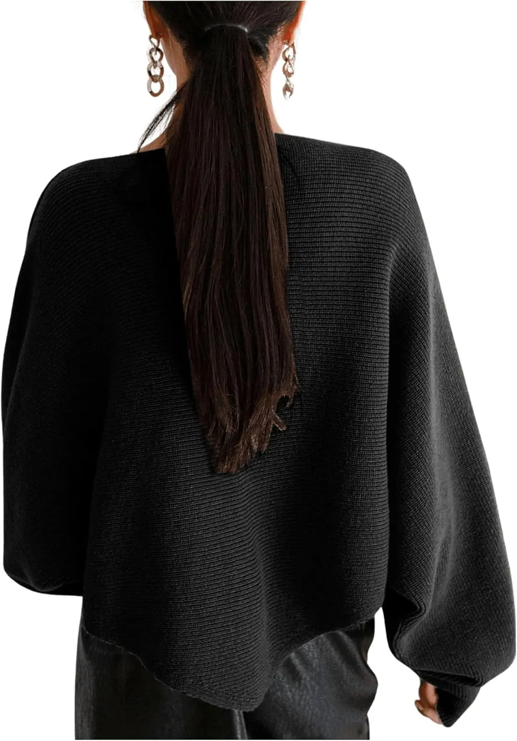 COZYEASE Women's Criss Cross Boat Neck Long Sleeve Crop Sweater Solid Casual Plain Sweater Coat