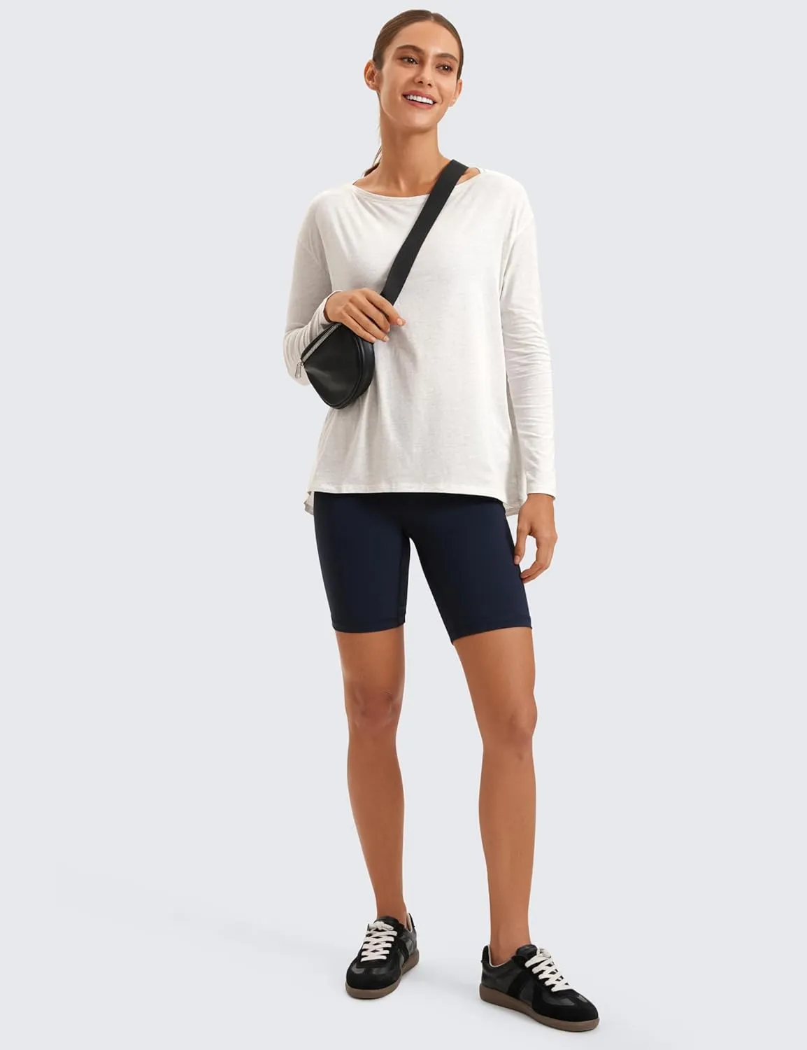CRZ YOGA Pima Cotton Long Sleeve Workout Shirts for Women Loose Fit Athletic Yoga T-Shirts Casual Boat Neck Fall Tops