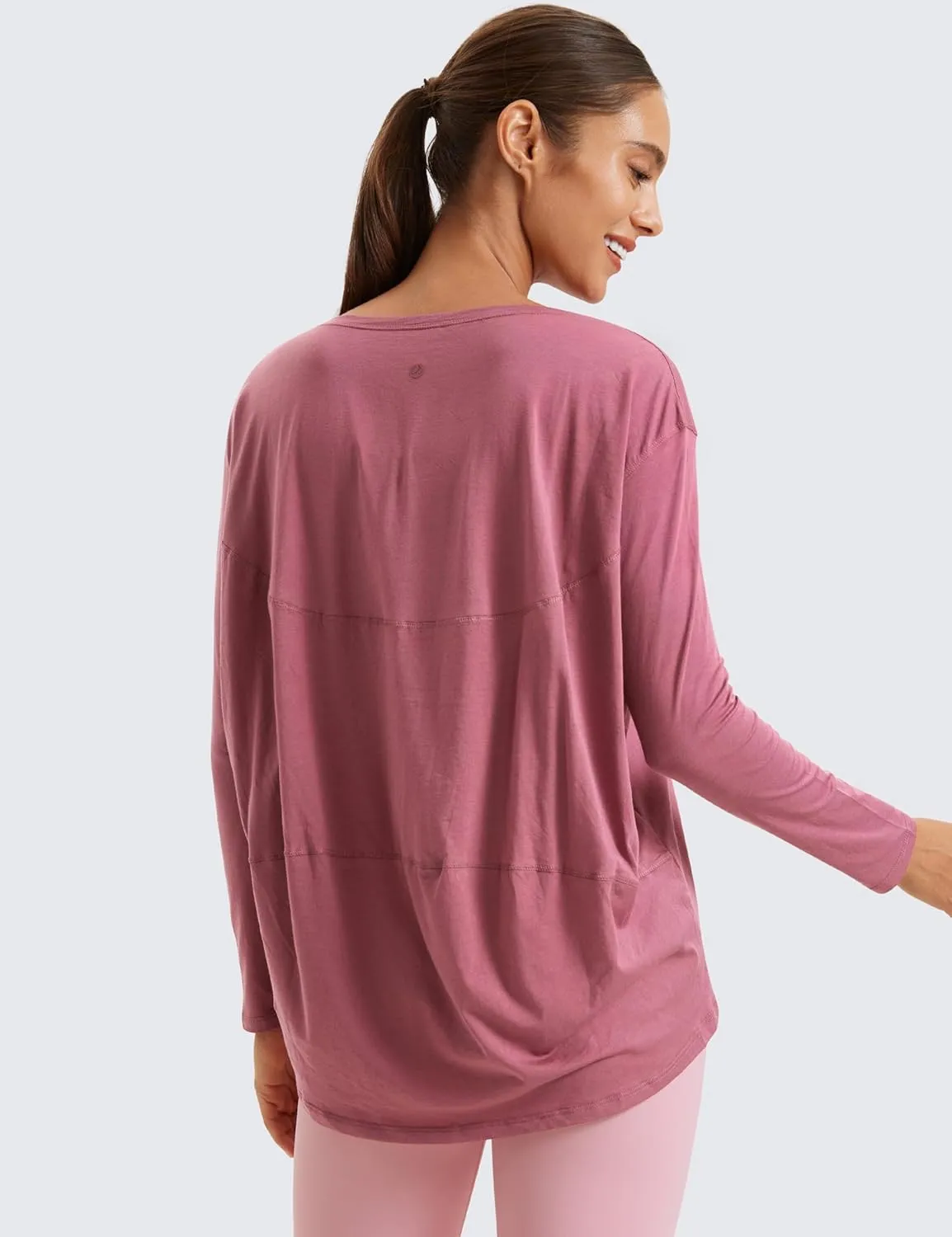 CRZ YOGA Pima Cotton Long Sleeve Workout Shirts for Women Loose Fit Athletic Yoga T-Shirts Casual Boat Neck Fall Tops
