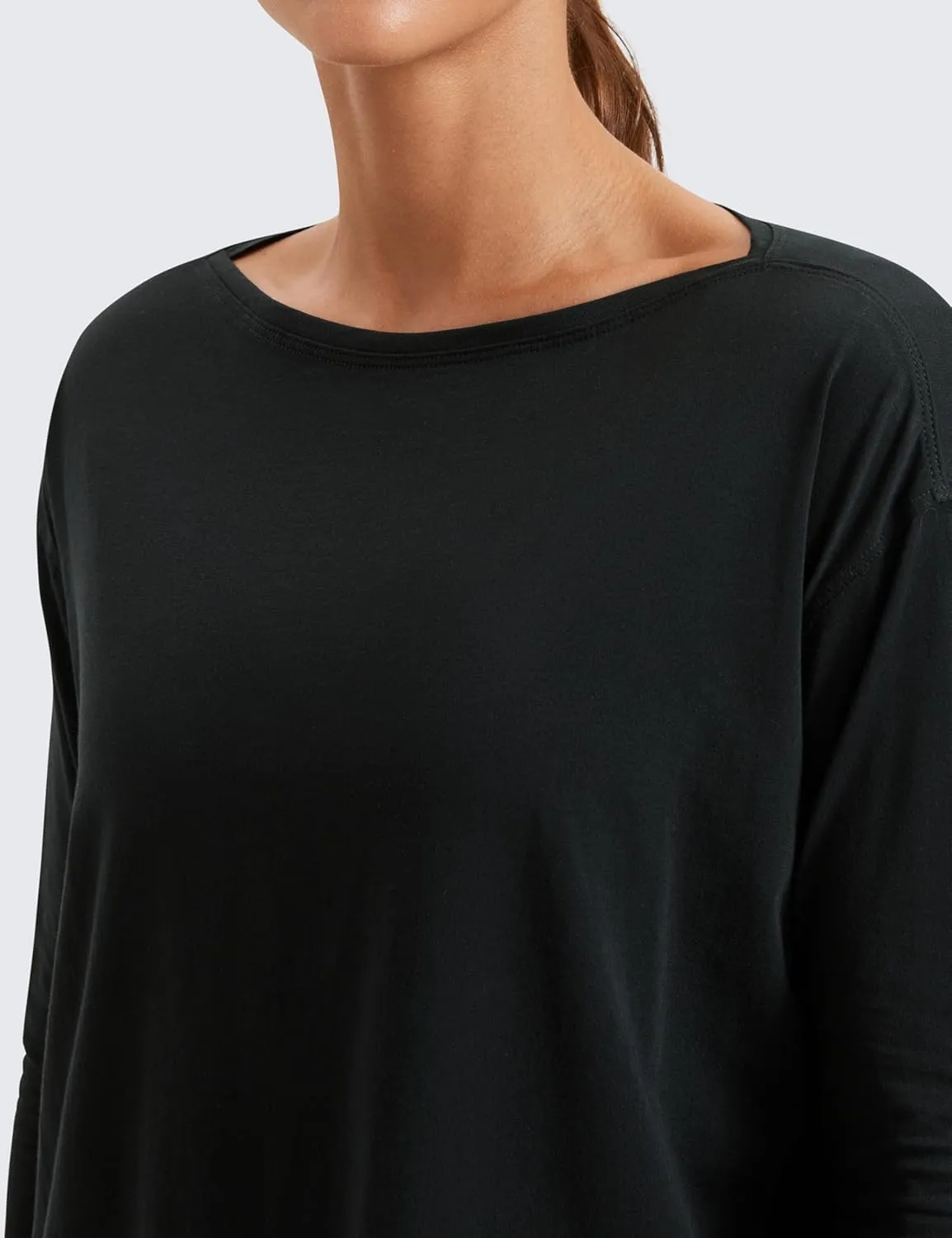 CRZ YOGA Pima Cotton Long Sleeve Workout Shirts for Women Loose Fit Athletic Yoga T-Shirts Casual Boat Neck Fall Tops