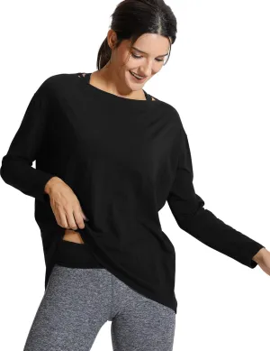 CRZ YOGA Pima Cotton Long Sleeve Workout Shirts for Women Loose Fit Athletic Yoga T-Shirts Casual Boat Neck Fall Tops
