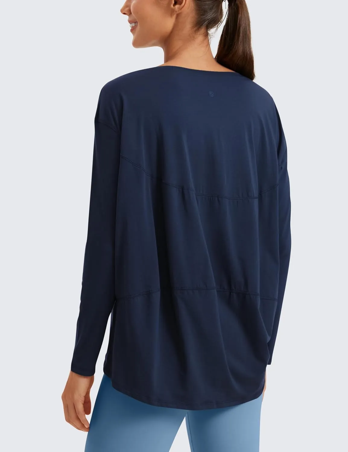 CRZ YOGA Pima Cotton Long Sleeve Workout Shirts for Women Loose Fit Athletic Yoga T-Shirts Casual Boat Neck Fall Tops
