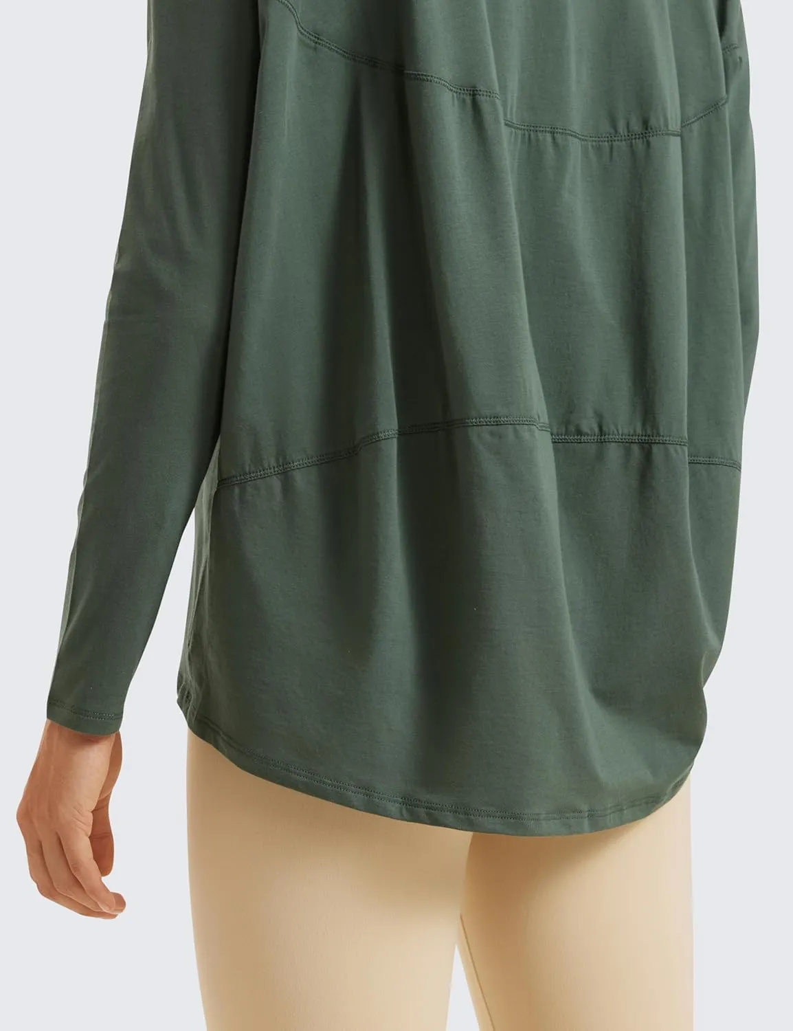 CRZ YOGA Pima Cotton Long Sleeve Workout Shirts for Women Loose Fit Athletic Yoga T-Shirts Casual Boat Neck Fall Tops