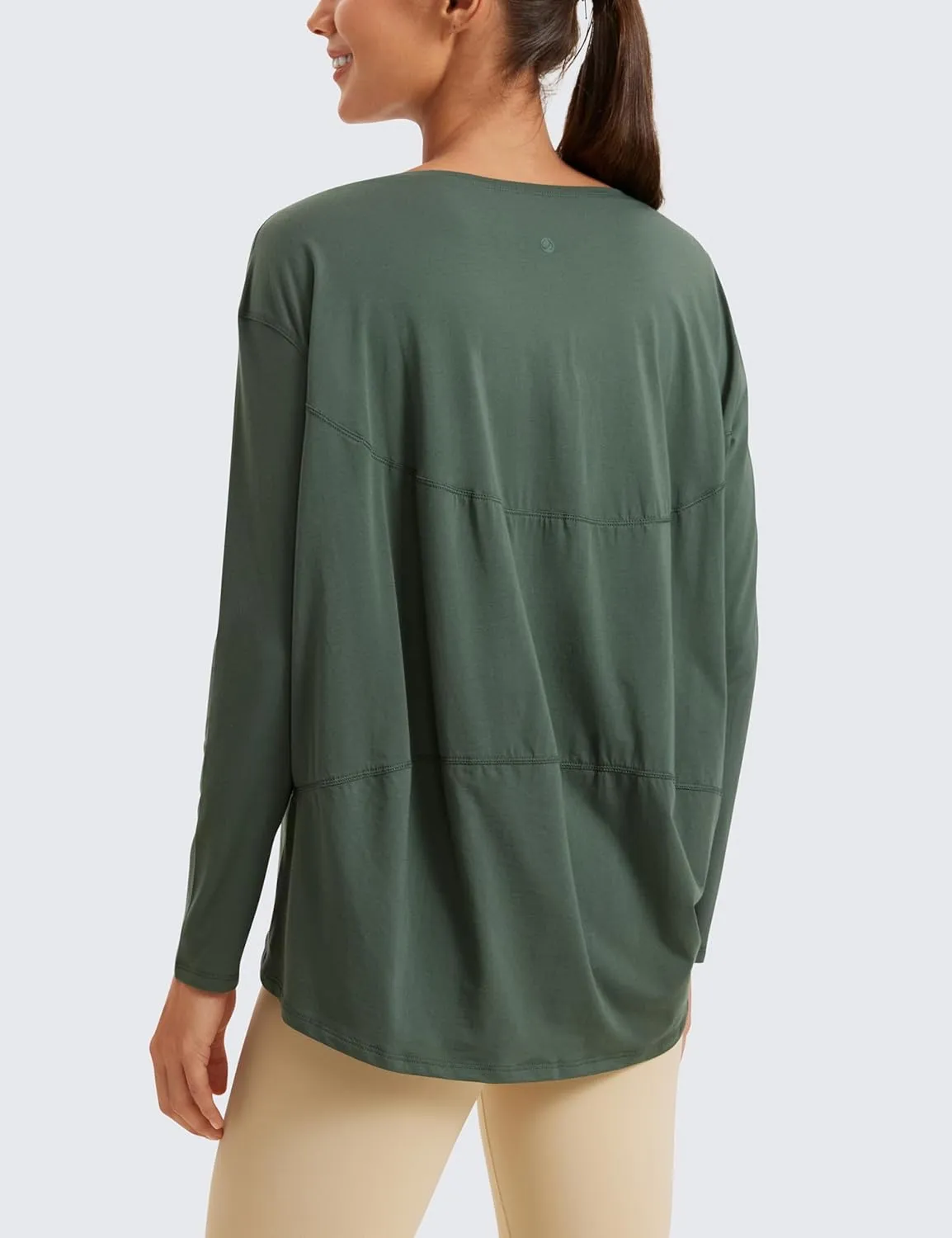 CRZ YOGA Pima Cotton Long Sleeve Workout Shirts for Women Loose Fit Athletic Yoga T-Shirts Casual Boat Neck Fall Tops