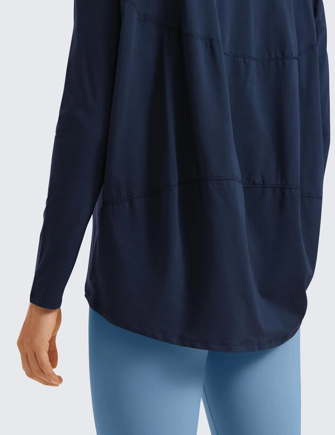 CRZ YOGA Pima Cotton Long Sleeve Workout Shirts for Women Loose Fit Athletic Yoga T-Shirts Casual Boat Neck Fall Tops