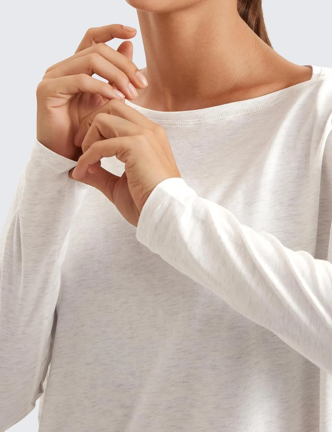CRZ YOGA Pima Cotton Long Sleeve Workout Shirts for Women Loose Fit Athletic Yoga T-Shirts Casual Boat Neck Fall Tops