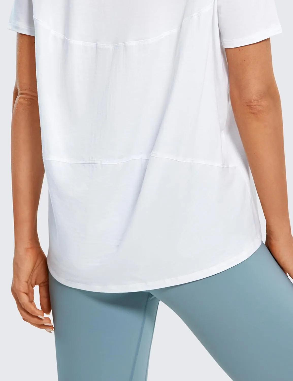 CRZ YOGA Women's Pima Cotton Short Sleeve Shirts Boat Neck Loose Fit Gym Workout T-Shirt Athletic Casual Tops
