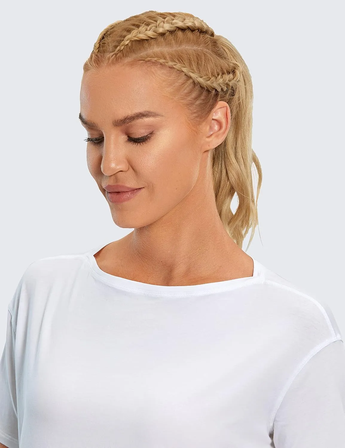 CRZ YOGA Women's Pima Cotton Short Sleeve Shirts Boat Neck Loose Fit Gym Workout T-Shirt Athletic Casual Tops