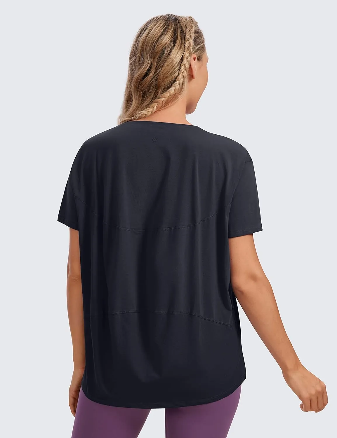 CRZ YOGA Women's Pima Cotton Short Sleeve Shirts Boat Neck Loose Fit Gym Workout T-Shirt Athletic Casual Tops
