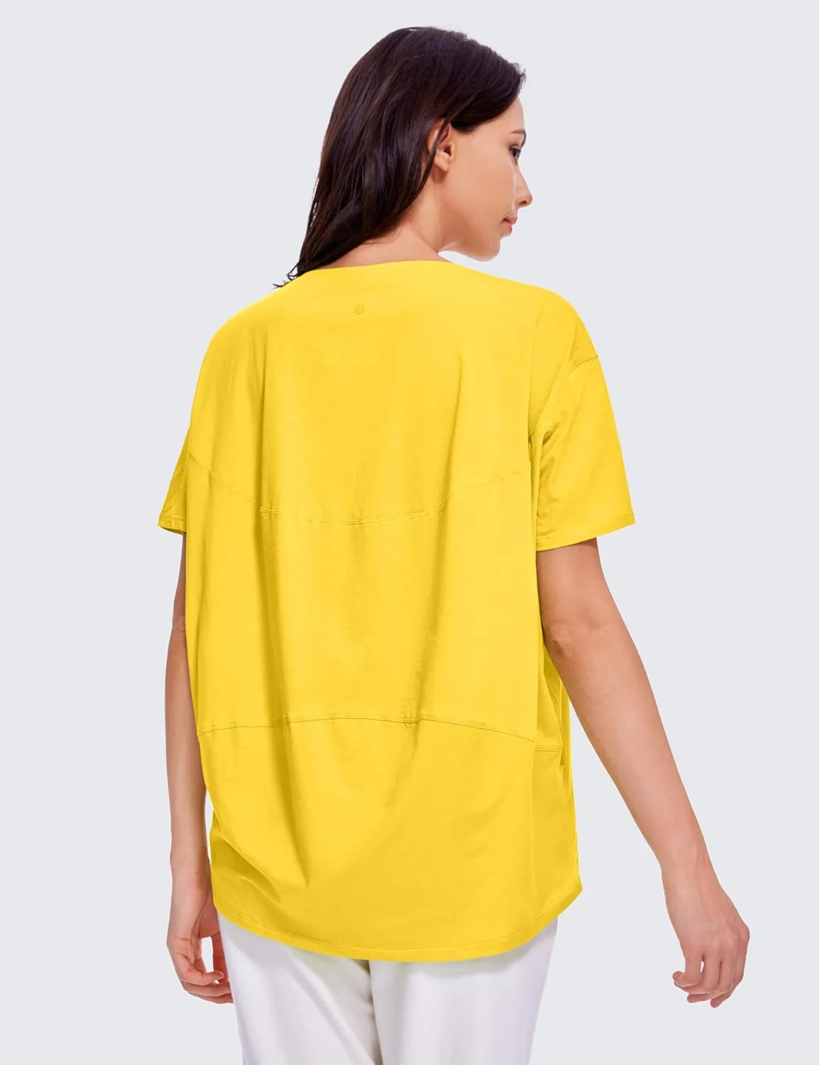 CRZ YOGA Women's Pima Cotton Short Sleeve Shirts Boat Neck Loose Fit Gym Workout T-Shirt Athletic Casual Tops