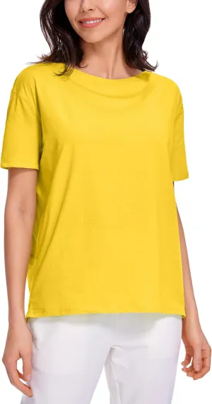 CRZ YOGA Women's Pima Cotton Short Sleeve Shirts Boat Neck Loose Fit Gym Workout T-Shirt Athletic Casual Tops