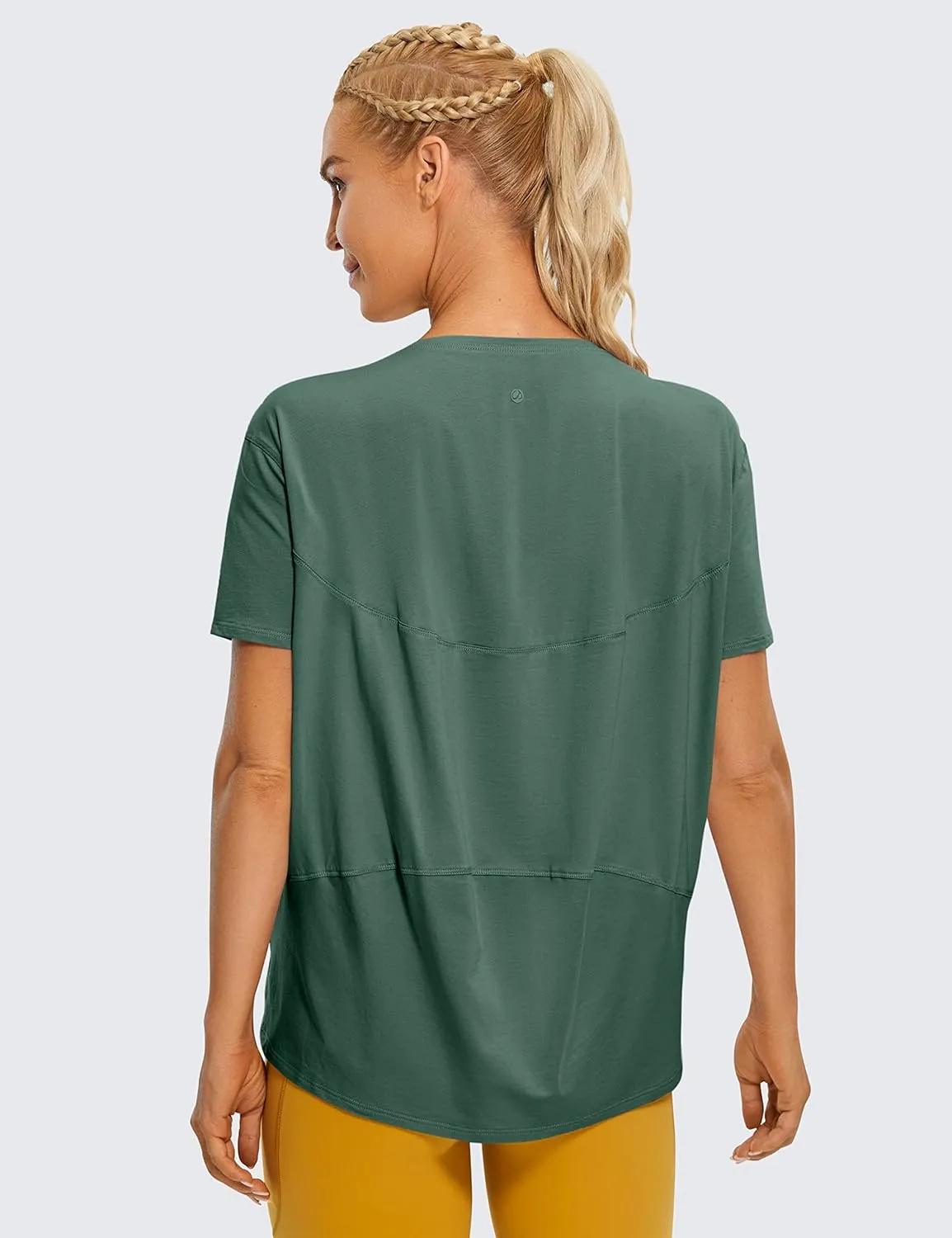 CRZ YOGA Women's Pima Cotton Short Sleeve Shirts Boat Neck Loose Fit Gym Workout T-Shirt Athletic Casual Tops