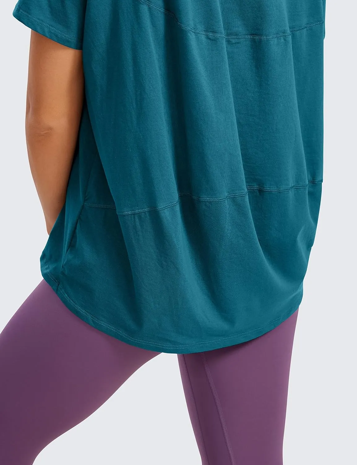 CRZ YOGA Women's Pima Cotton Short Sleeve Shirts Boat Neck Loose Fit Gym Workout T-Shirt Athletic Casual Tops