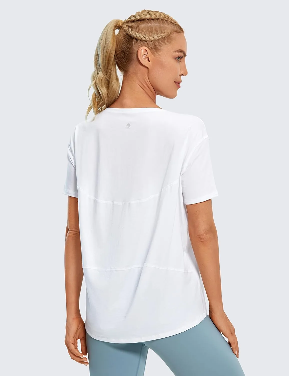 CRZ YOGA Women's Pima Cotton Short Sleeve Shirts Boat Neck Loose Fit Gym Workout T-Shirt Athletic Casual Tops