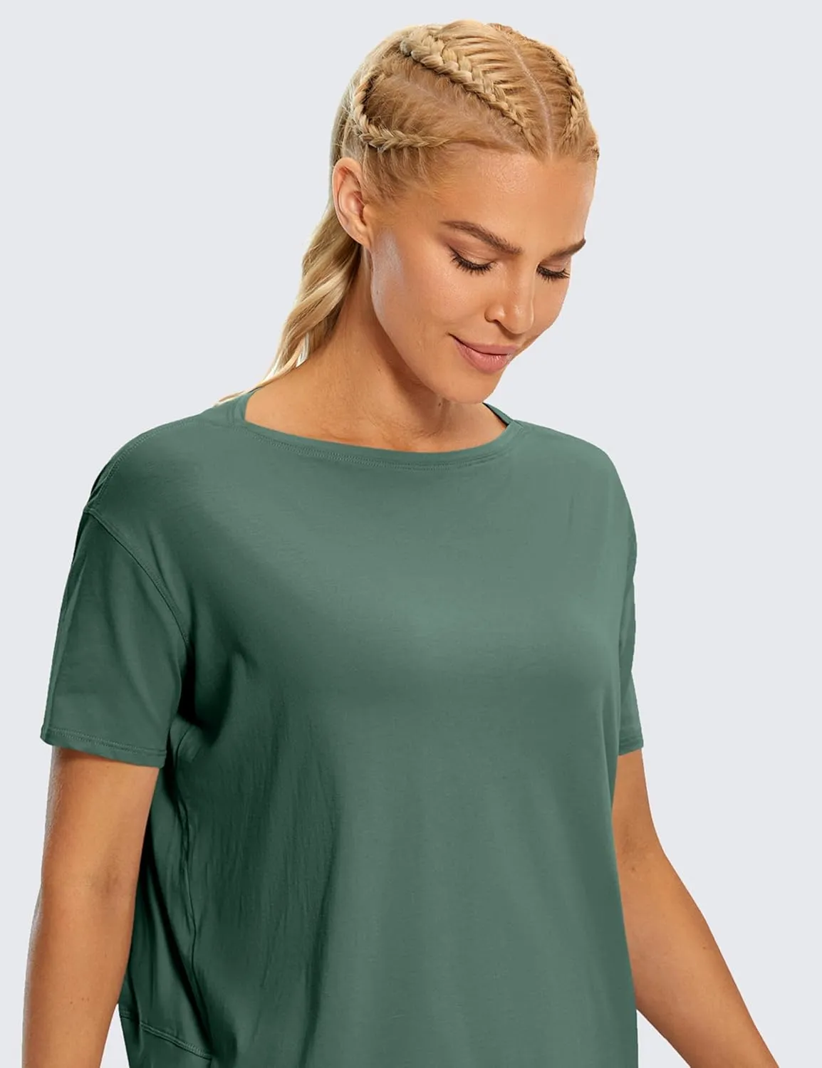 CRZ YOGA Women's Pima Cotton Short Sleeve Shirts Boat Neck Loose Fit Gym Workout T-Shirt Athletic Casual Tops