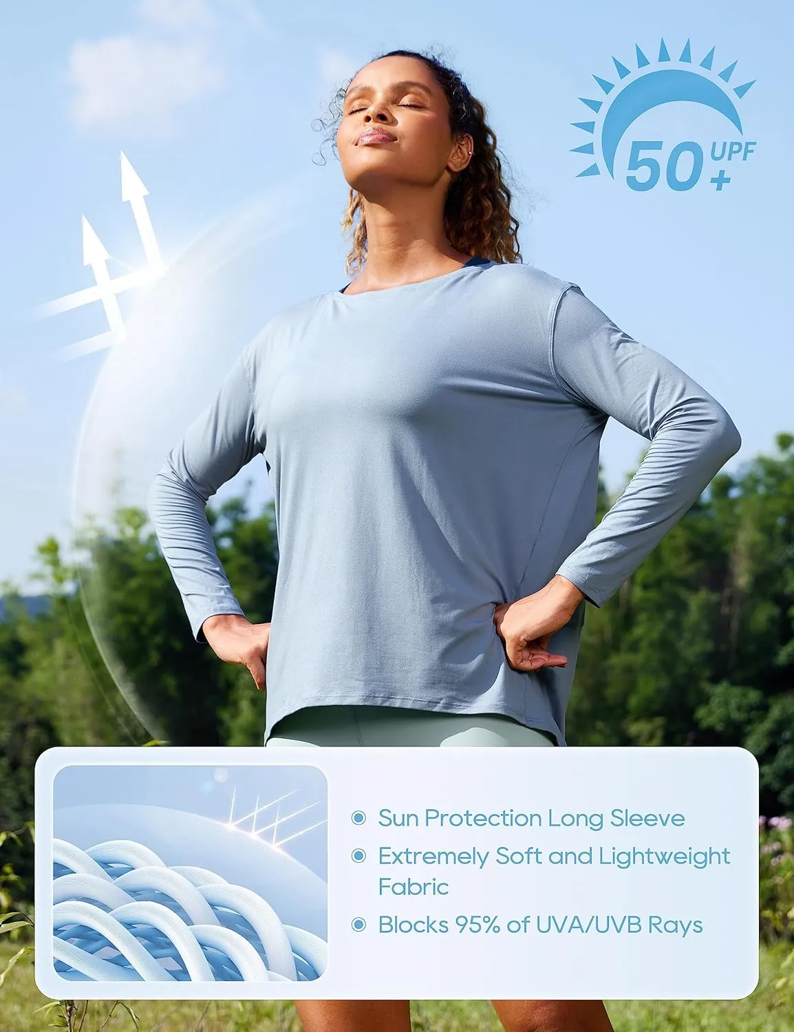 CRZ YOGA Womens UPF 50  Lightweight Long Sleeve Workout Shirts Sun Protection Loose Quick Dry Hiking Tops Outdoor Fishing