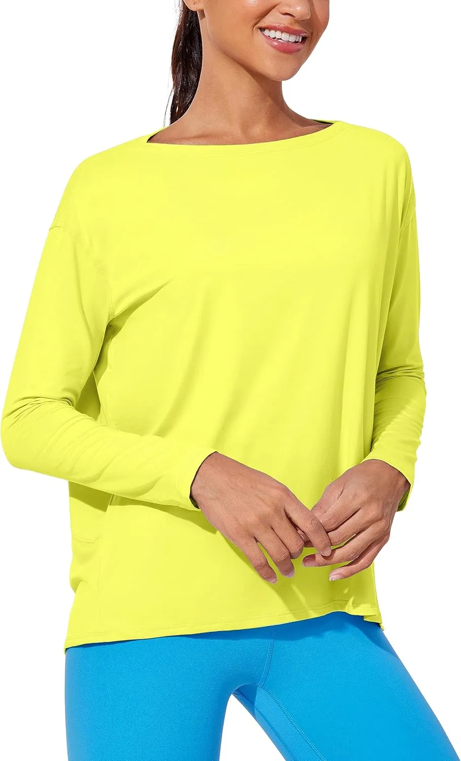CRZ YOGA Womens UPF 50  Lightweight Long Sleeve Workout Shirts Sun Protection Loose Quick Dry Hiking Tops Outdoor Fishing