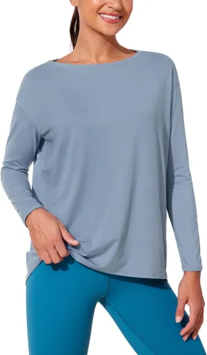 CRZ YOGA Womens UPF 50  Lightweight Long Sleeve Workout Shirts Sun Protection Loose Quick Dry Hiking Tops Outdoor Fishing