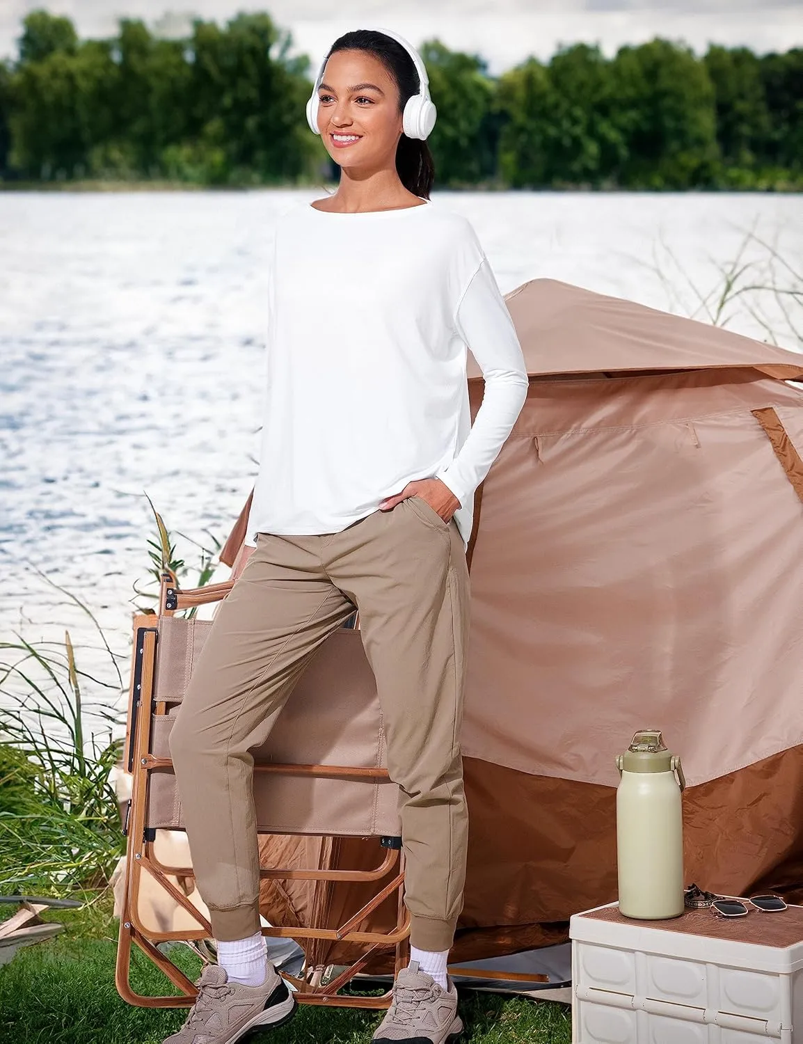 CRZ YOGA Womens UPF 50  Lightweight Long Sleeve Workout Shirts Sun Protection Loose Quick Dry Hiking Tops Outdoor Fishing