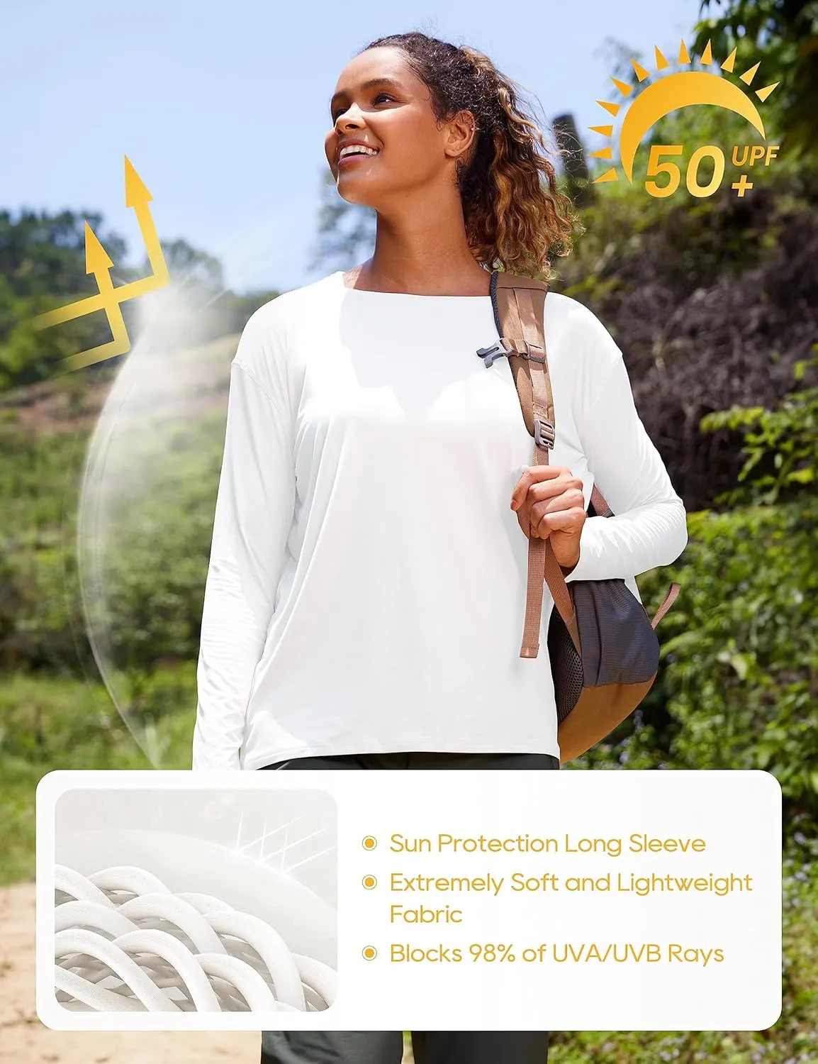 CRZ YOGA Womens UPF 50  Lightweight Long Sleeve Workout Shirts Sun Protection Loose Quick Dry Hiking Tops Outdoor Fishing