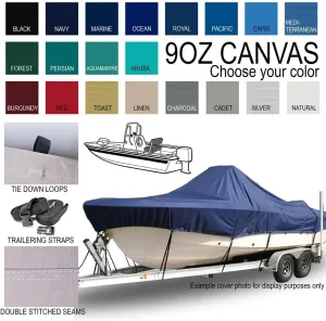 Custom Fitted 9.25oz 100% Acrylic Boat Cover Compatible for a 2015-2024 Sea Born Fx 22 Bay in Solution Dyed Canvas. Made on Demand