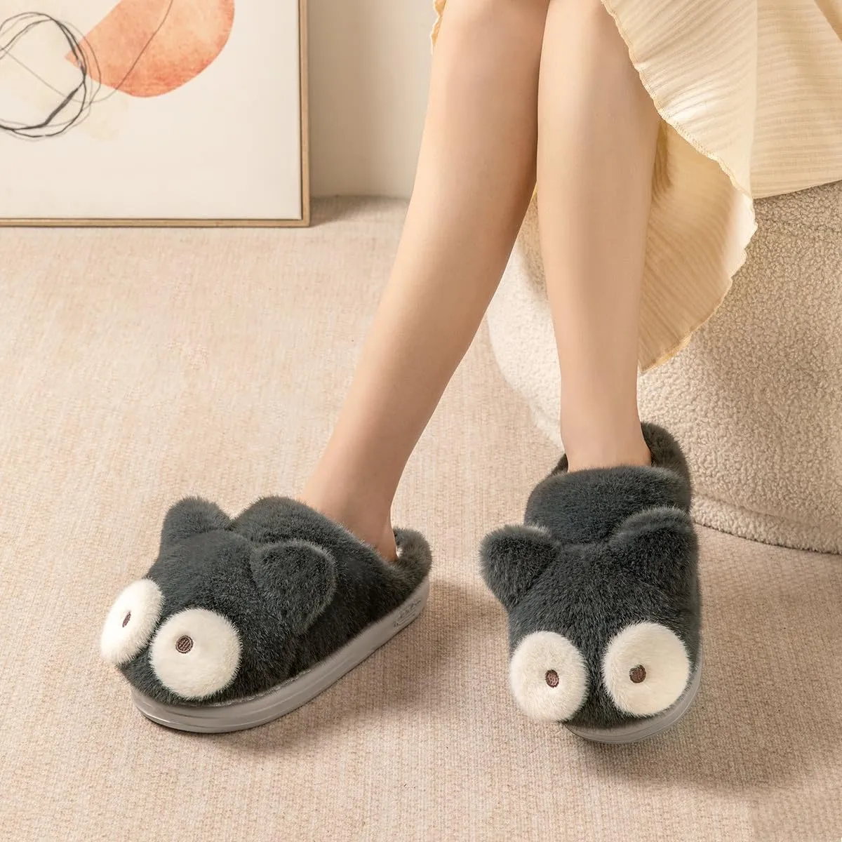 Cute Cat Slippers - Kawaii Animal Fluffy, Plush Warm Cozy House Slippers for Women and Men
