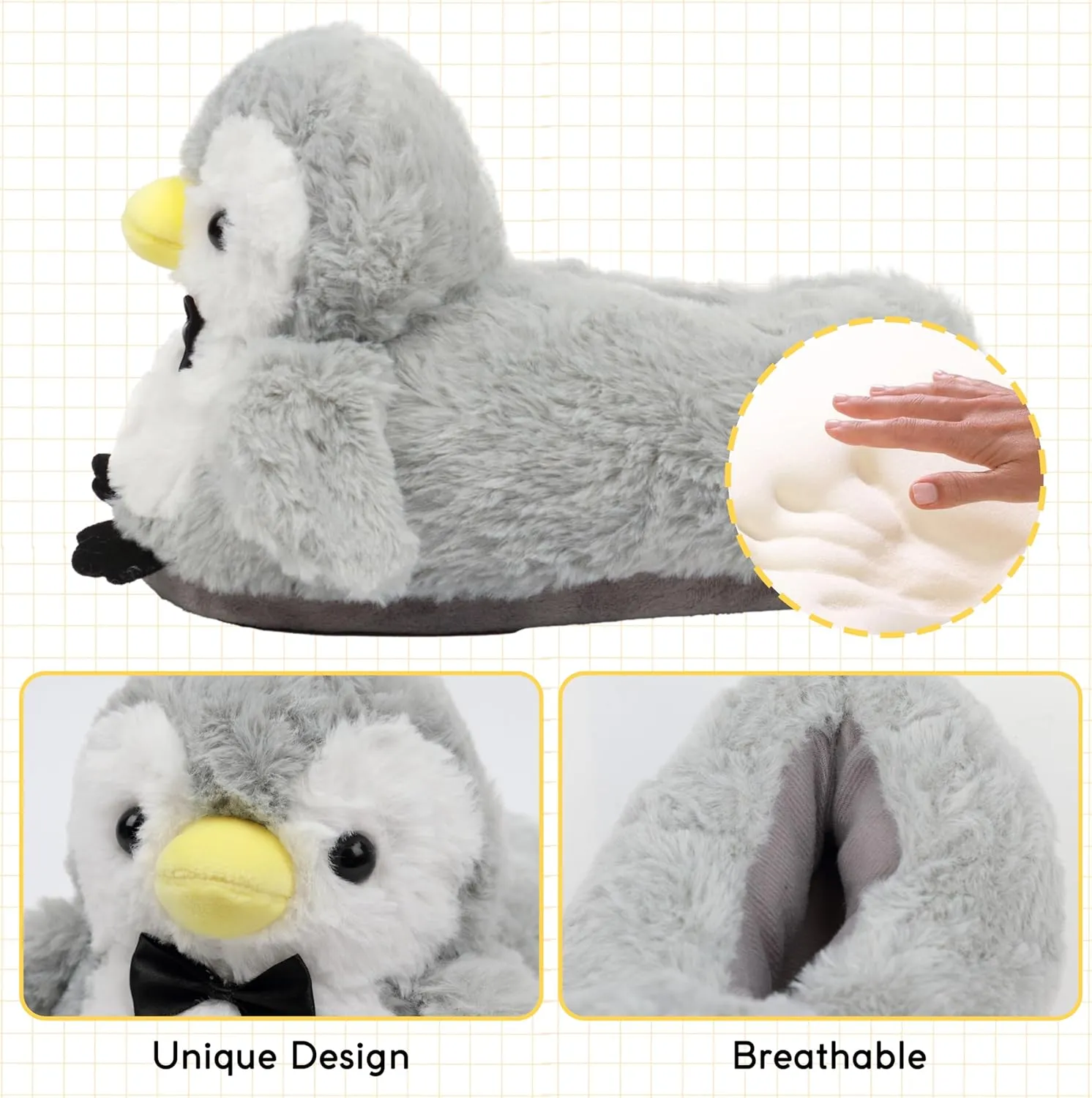 Cute Women Penguin Animal Slippers Fluffy Warm Plush House Shoes Novelty Soft Slippers Cartoon Gifts for Birthday Christmas