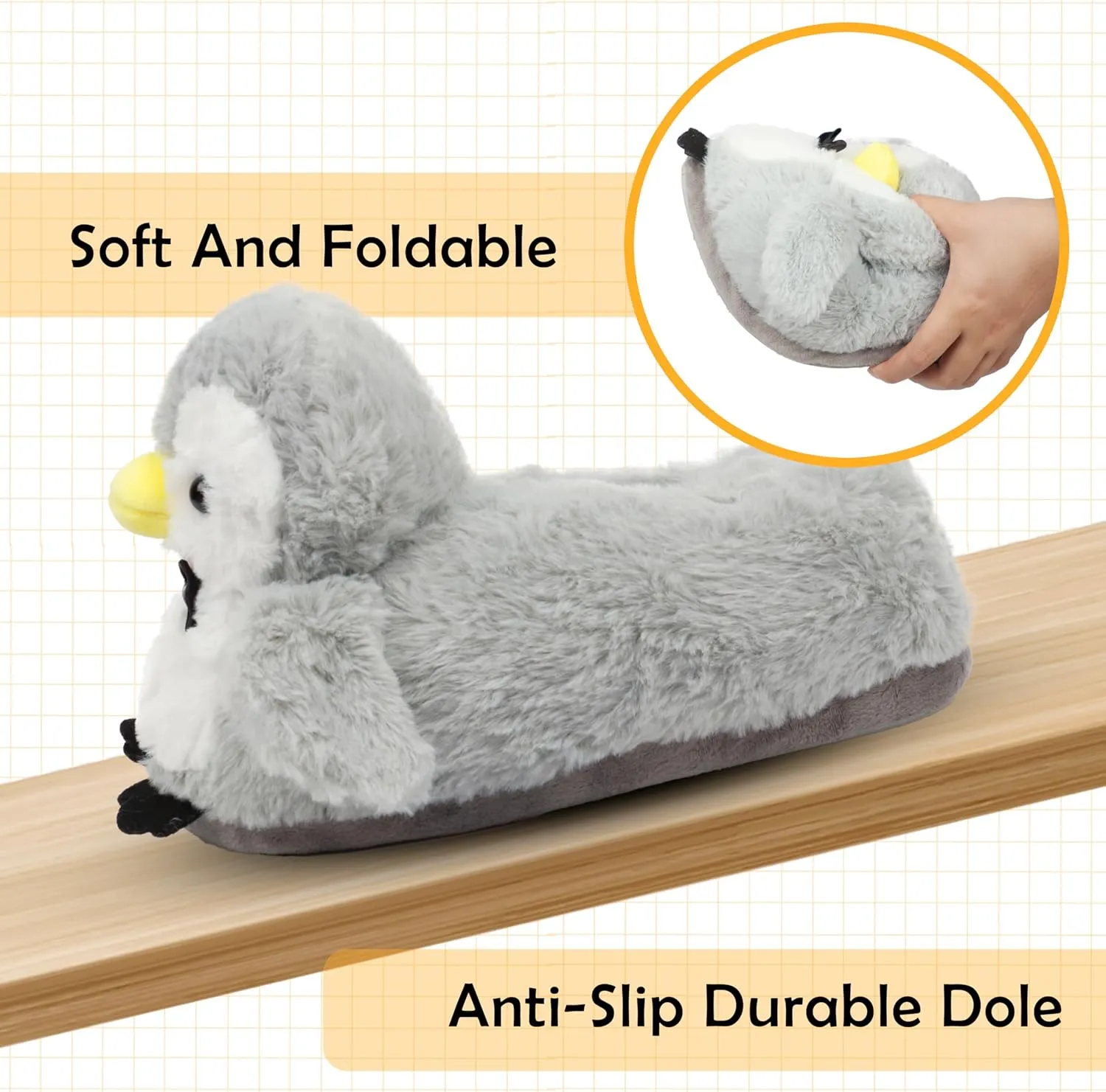 Cute Women Penguin Animal Slippers Fluffy Warm Plush House Shoes Novelty Soft Slippers Cartoon Gifts for Birthday Christmas